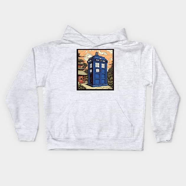 Colourful illustration of tardis in Japan Kids Hoodie by KOTYA